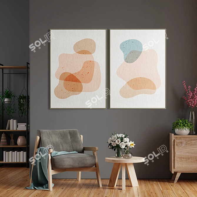 Elegant Framed Art Set: 2 Models, 5 Materials 3D model image 4