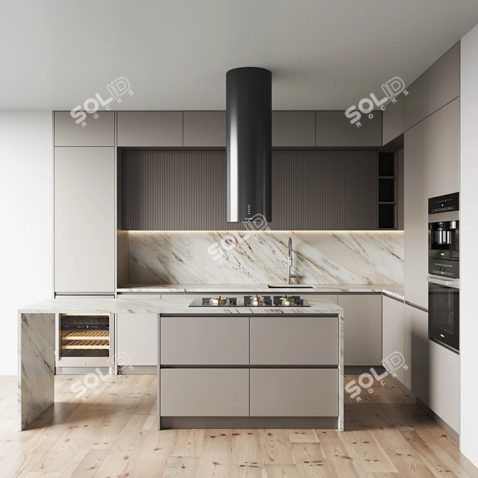 Modern Kitchen Set: Gas Hob, Oven, Coffee Machine, Wine Fridge & More 3D model image 3