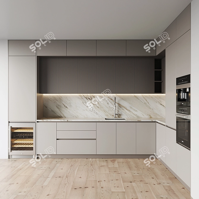 Modern Kitchen Set: Gas Hob, Oven, Coffee Machine, Wine Fridge & More 3D model image 5