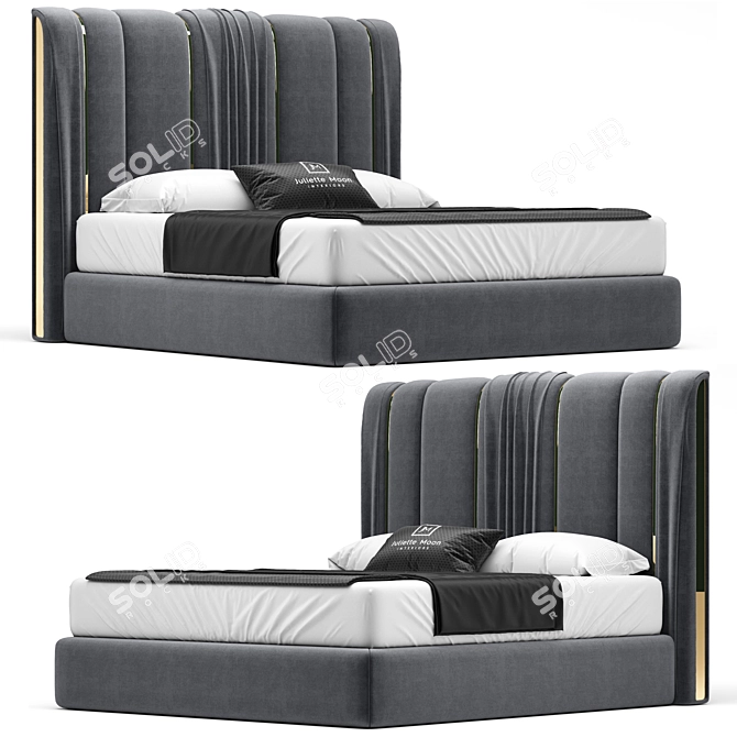 Italian Pleat Upholstered Velvet Bed 3D model image 7