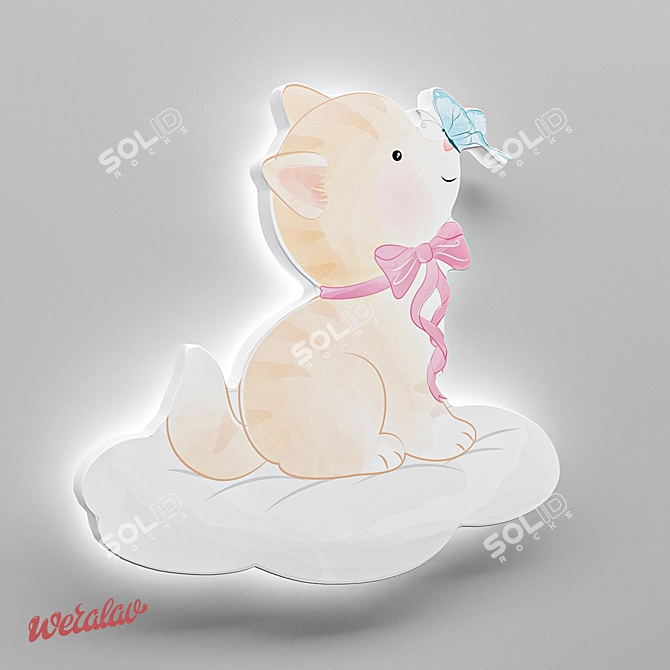 Whimsical Cloud Kitty Lamp 3D model image 1