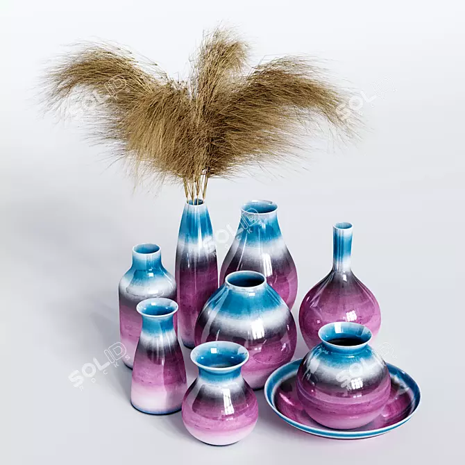 Elegant Vase Decor Set 3D model image 2