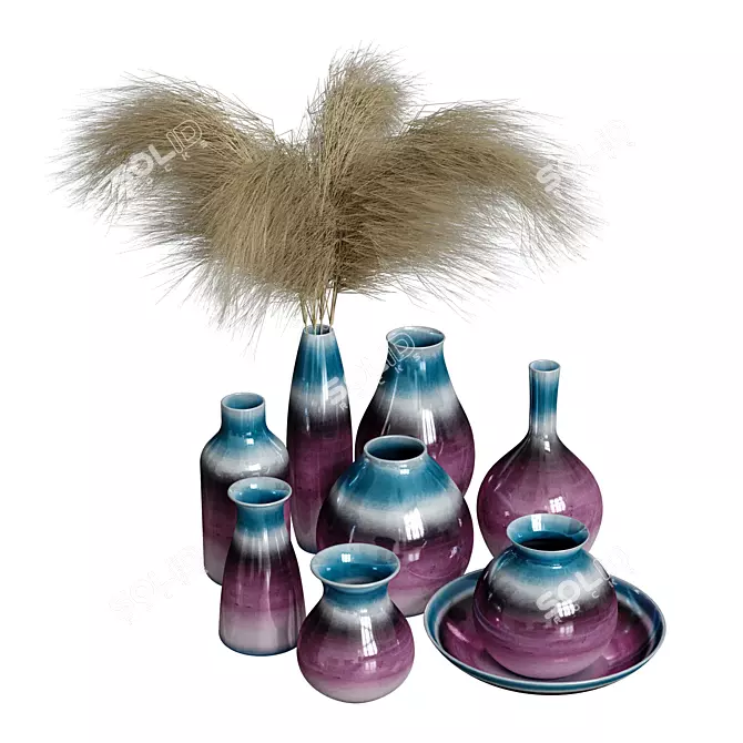 Elegant Vase Decor Set 3D model image 6
