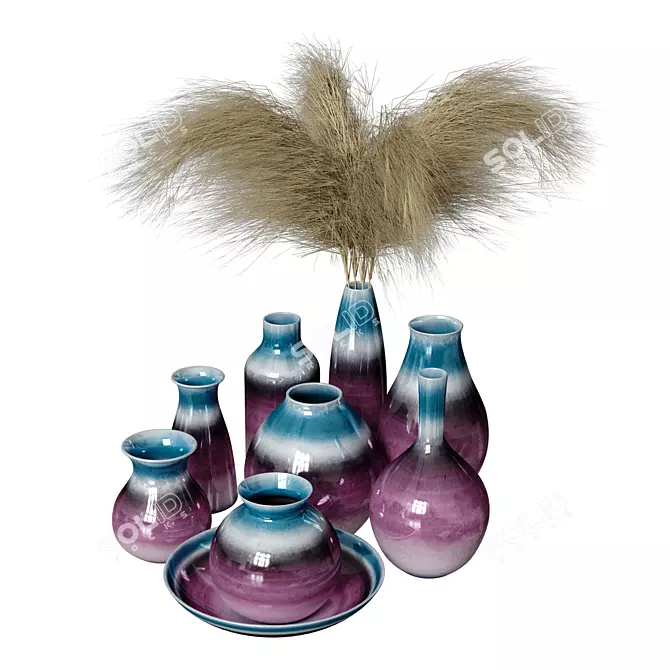 Elegant Vase Decor Set 3D model image 7