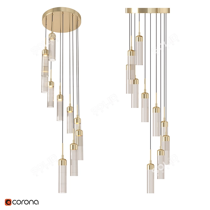 Elegant Verona Chandelier: Matte Brass & Smoked Glass 3D model image 1