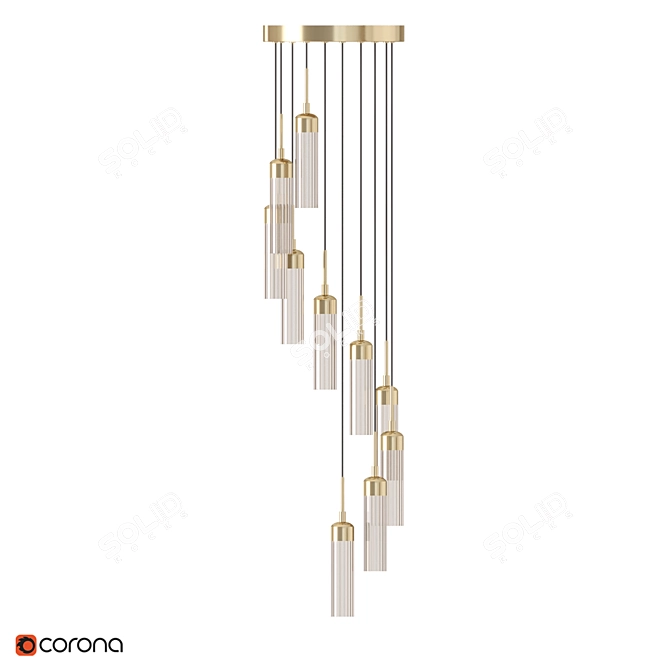 Elegant Verona Chandelier: Matte Brass & Smoked Glass 3D model image 3