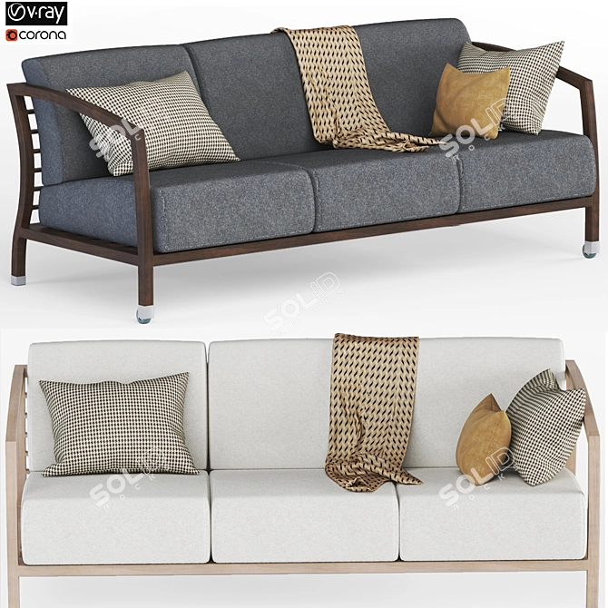 Elegant Malena Sofa: Modern Design, Premium Fabric & Wood 3D model image 1