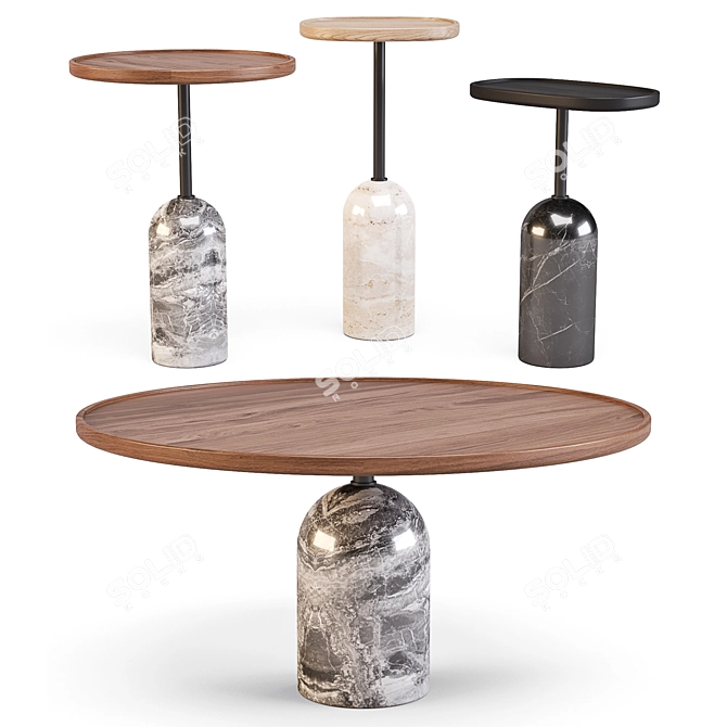 Porada Ekero Marble and Walnut Coffee and Side Tables 3D model image 1