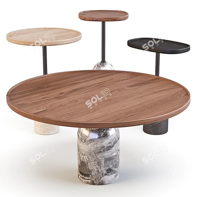 Porada Ekero Marble and Walnut Coffee and Side Tables 3D model image 3