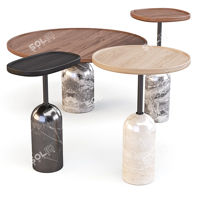 Porada Ekero Marble and Walnut Coffee and Side Tables 3D model image 4