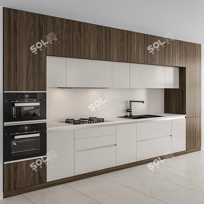 Modern Wood and White Kitchen 3D model image 1