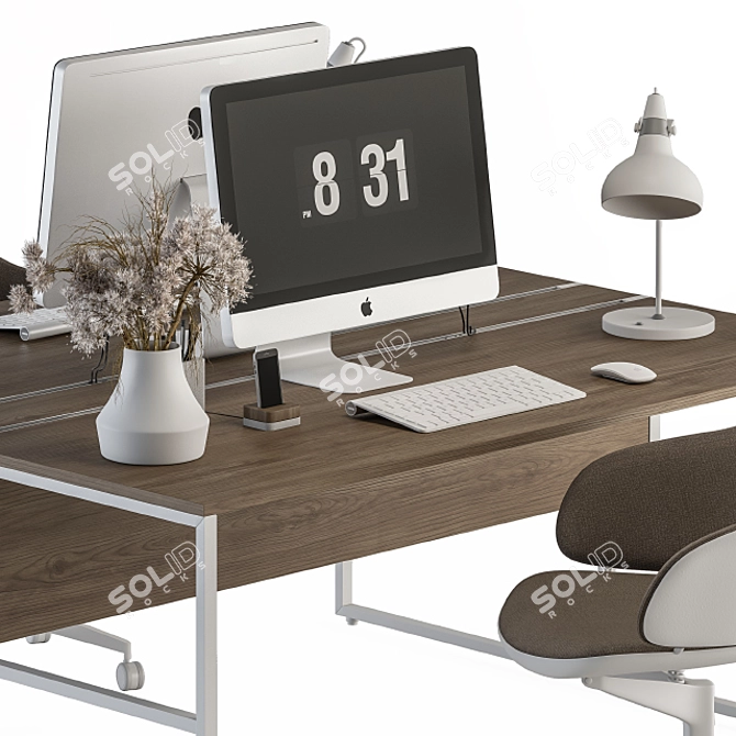 White Wood Office Furniture Set - Employee 50 3D model image 3