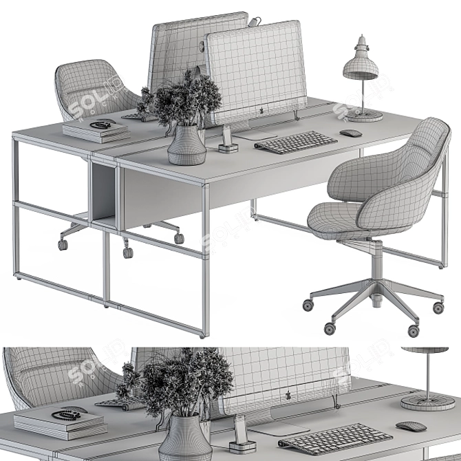 White Wood Office Furniture Set - Employee 50 3D model image 5