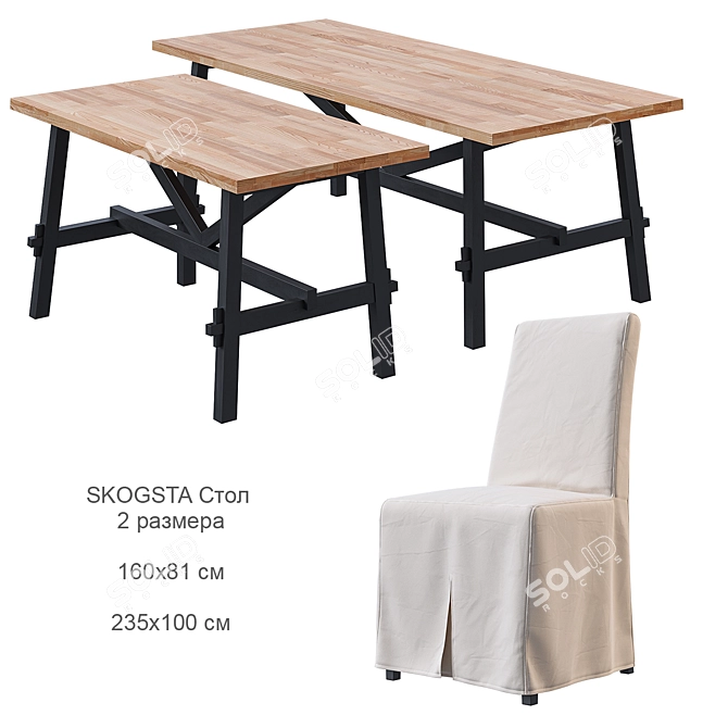 Natural Acacia Table and Chair Set 3D model image 2