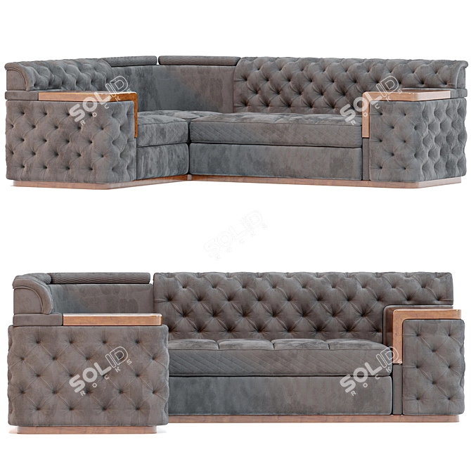 Elegant Black Corner Sofa 3D model image 1