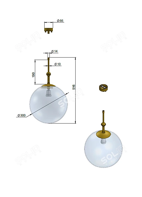 Elegant Brass and Glass Pendant 3D model image 4