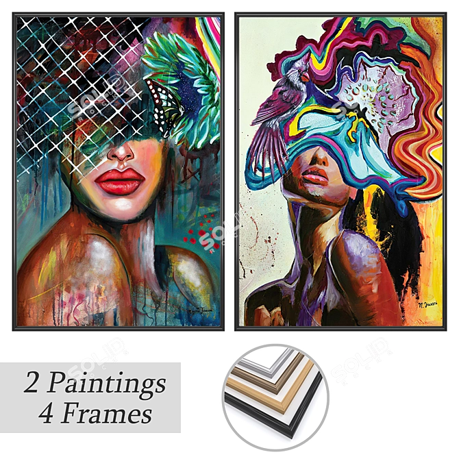 Diverse Set of Wall Paintings & Frames 3D model image 1