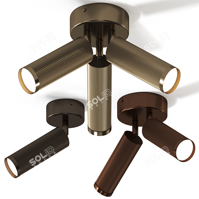 Triple Bronze Ceiling Light Set 3D model image 1