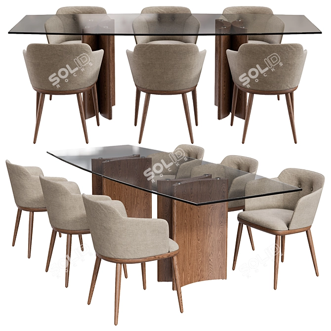 Elegant Porada Alan Botte Table with Celine Chairs 3D model image 1