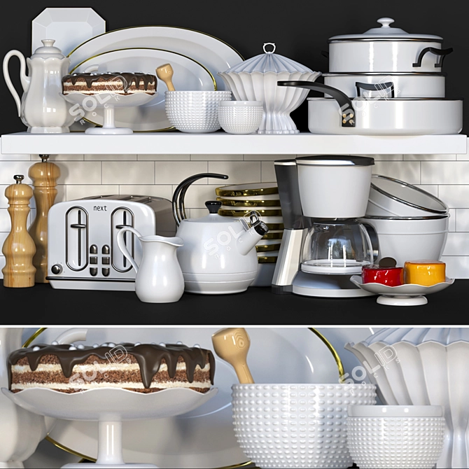 Versatile Kitchen Set: Pot, Pan, Coffee Maker, Toaster 3D model image 1