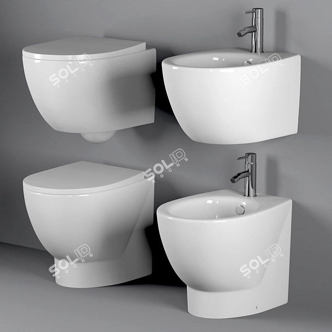 Elegant Italian Toilet & Bidet Set 3D model image 1