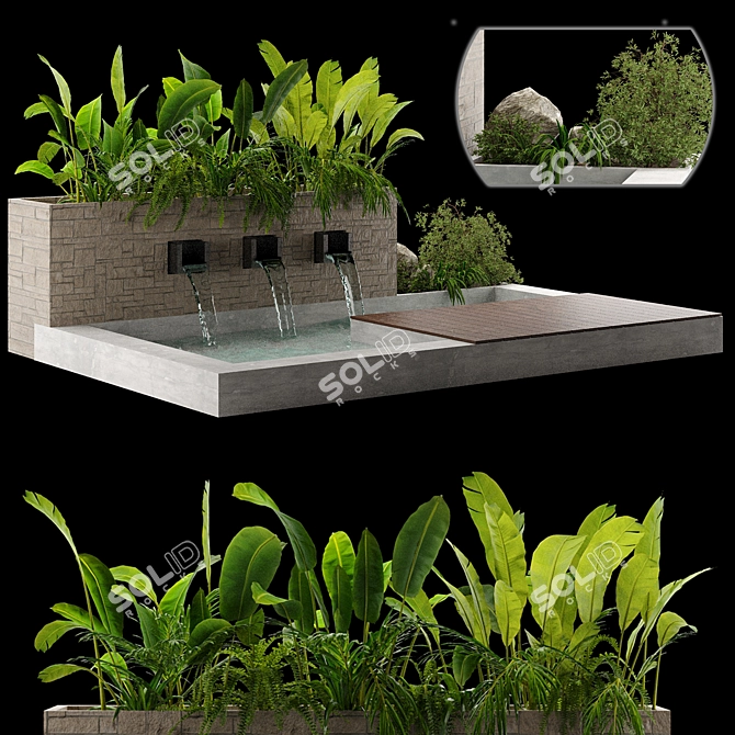 Flowing Bliss Garden Waterfall 3D model image 1