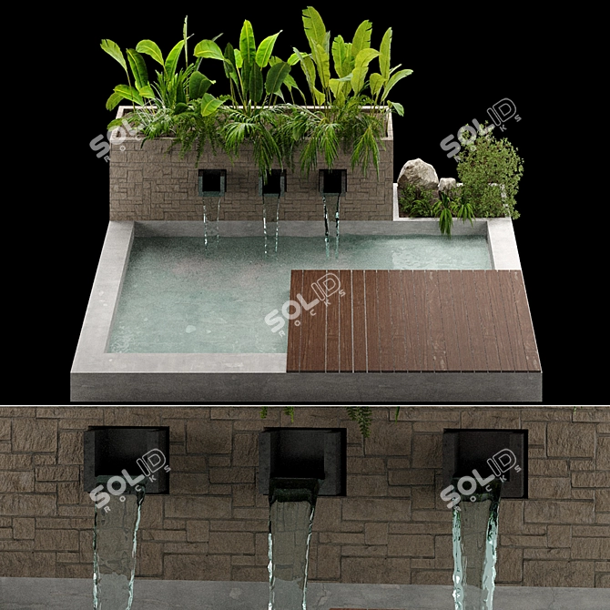 Flowing Bliss Garden Waterfall 3D model image 2