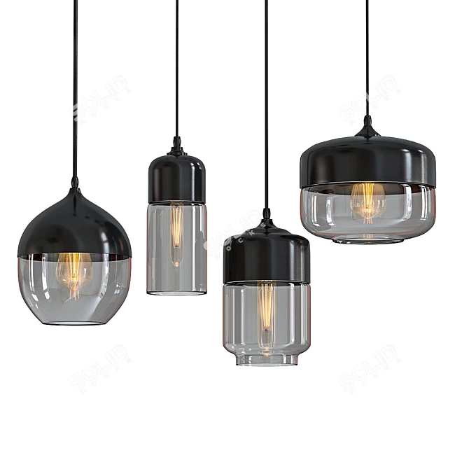 Sleek Nordic Glass Pendant Light 3D model image 1