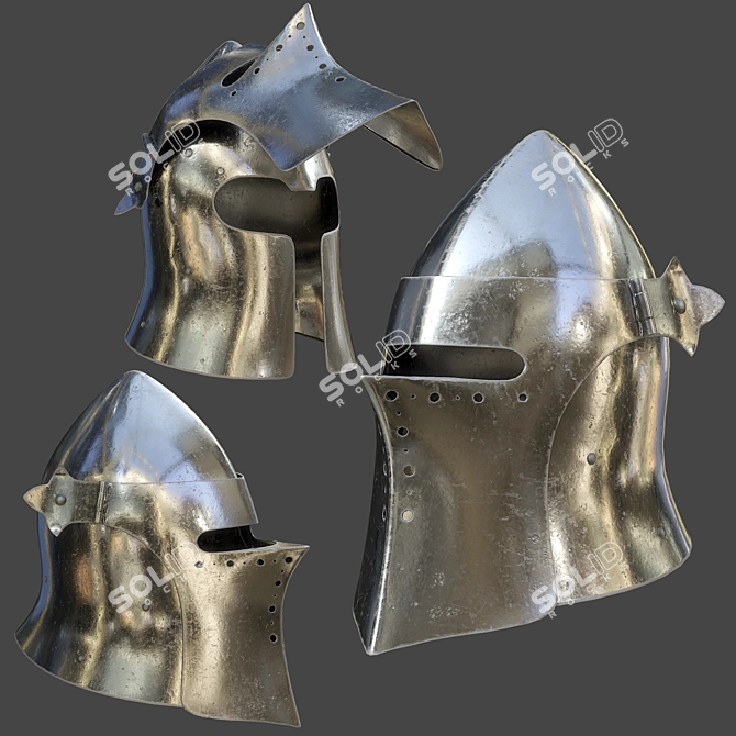 Visored Barbuta Helmet: VR/AR Low Poly, PBR Textures 3D model image 15