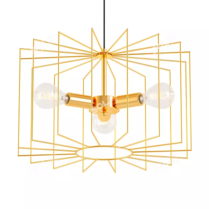 Golden Wire Cage Chandelier 3D model image 1