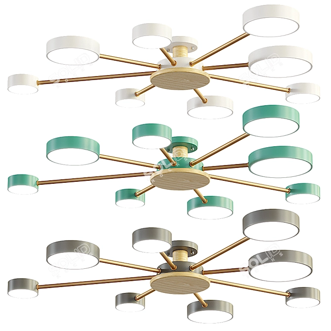 Elegant TIDEN Chandelier: Brass, Gold, Wood 3D model image 1