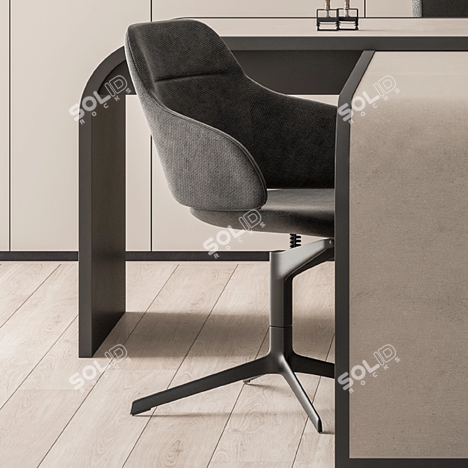 Cream Boss Desk: Manager Set 3D model image 4