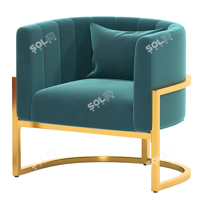 Blush Velvet Accent Chair with Golden Metal Stand 3D model image 3