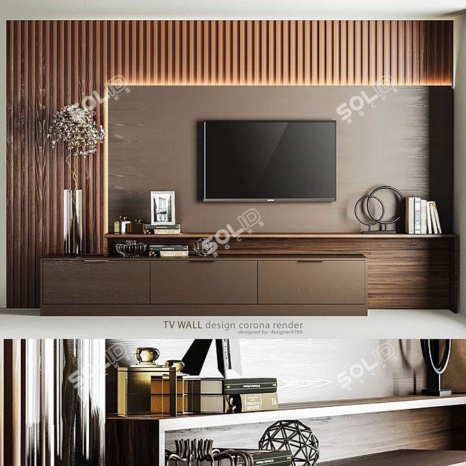 Sleek TV Wall Design 3D model image 1