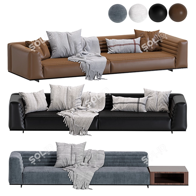 Modern Minotti Roger Sofa: Leather & Velvet 3D model image 1