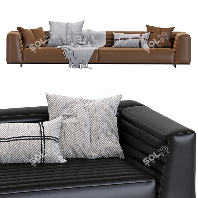 Modern Minotti Roger Sofa: Leather & Velvet 3D model image 4