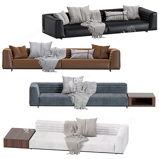 Modern Minotti Roger Sofa: Leather & Velvet 3D model image 6