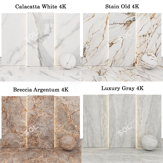 Luxury Marble Collection: Gray, White, Stain & Breccia 3D model image 2
