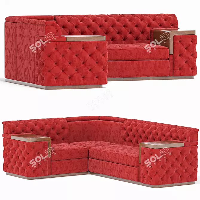 Stylish Red Corner Sofa 3D model image 1