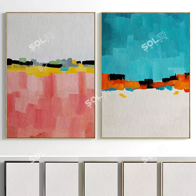 Modern Frame Collection: Set of 2 Paintings in 5 Materials 3D model image 1