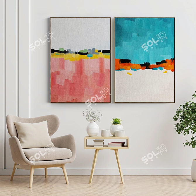 Modern Frame Collection: Set of 2 Paintings in 5 Materials 3D model image 2