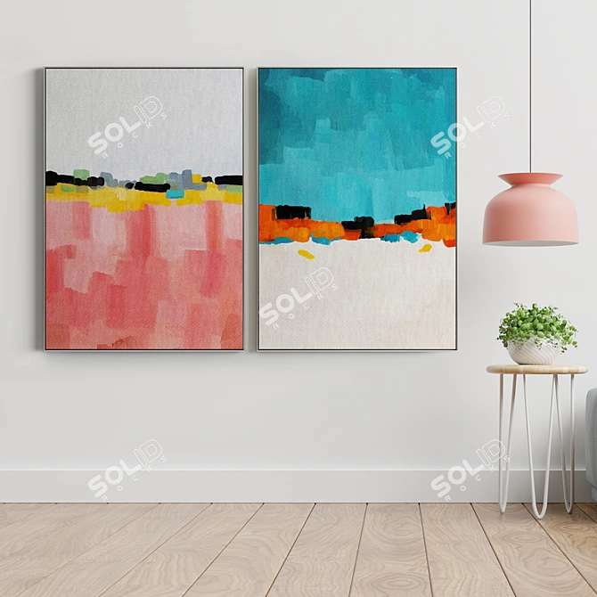 Modern Frame Collection: Set of 2 Paintings in 5 Materials 3D model image 3