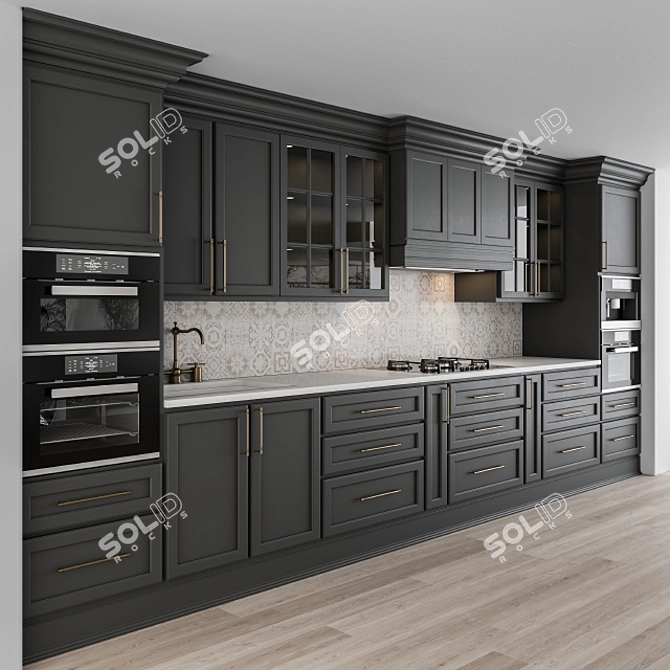 Neo Classic Black Kitchen Set 3D model image 1