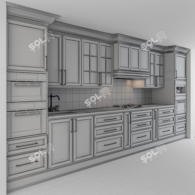 Neo Classic Black Kitchen Set 3D model image 6