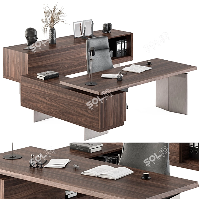 Elegant Wood Steel Boss Desk 3D model image 2