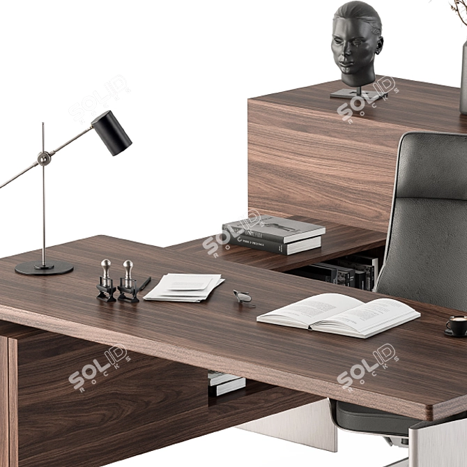 Elegant Wood Steel Boss Desk 3D model image 3