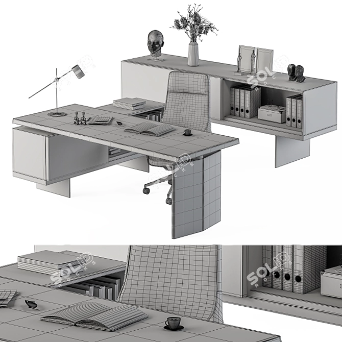 Elegant Wood Steel Boss Desk 3D model image 6