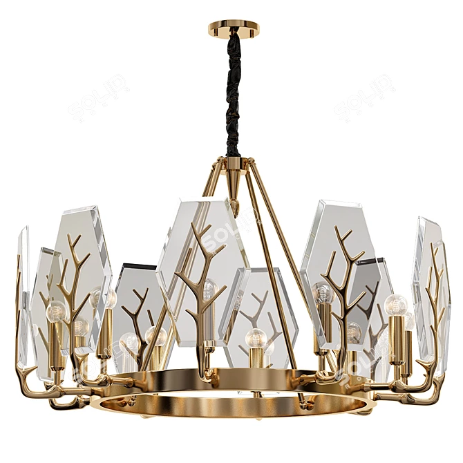 Gilded Branch Crystal Pendant 3D model image 1