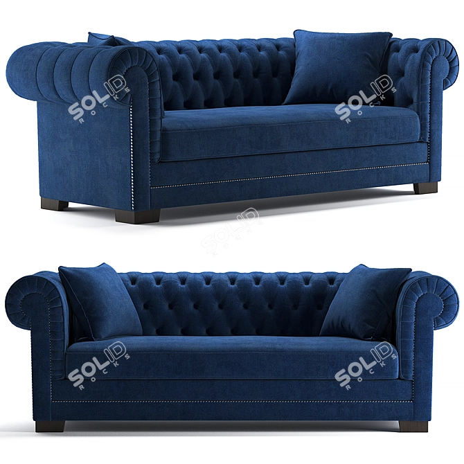 Ink Blue Velvet Tufted Sofa 3D model image 1