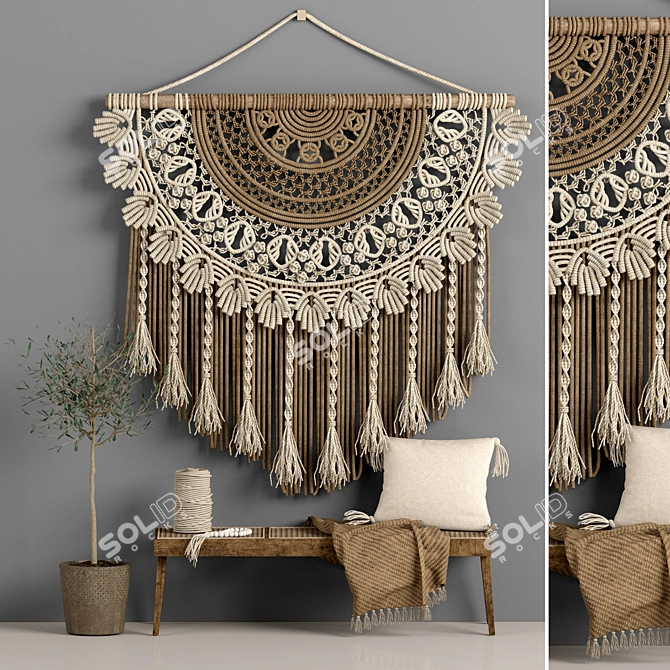 Boho Macrame Decor Set 10 3D model image 1